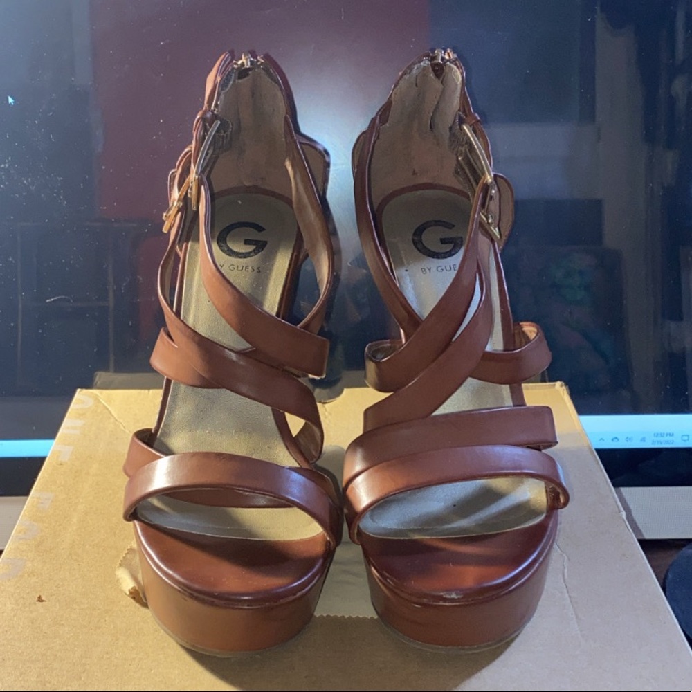 Guess Tan Leather Wedge Heels